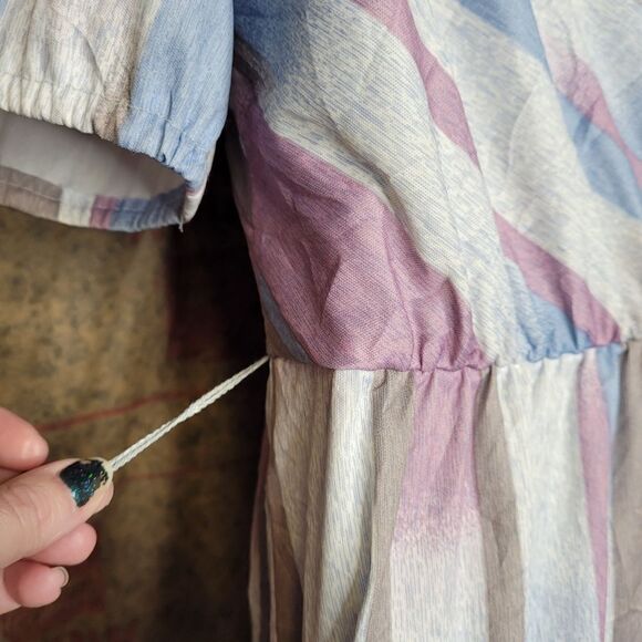 VINTAGE 70s striped short sleeve fit and flare midi day dress M - Picture 6 of 16